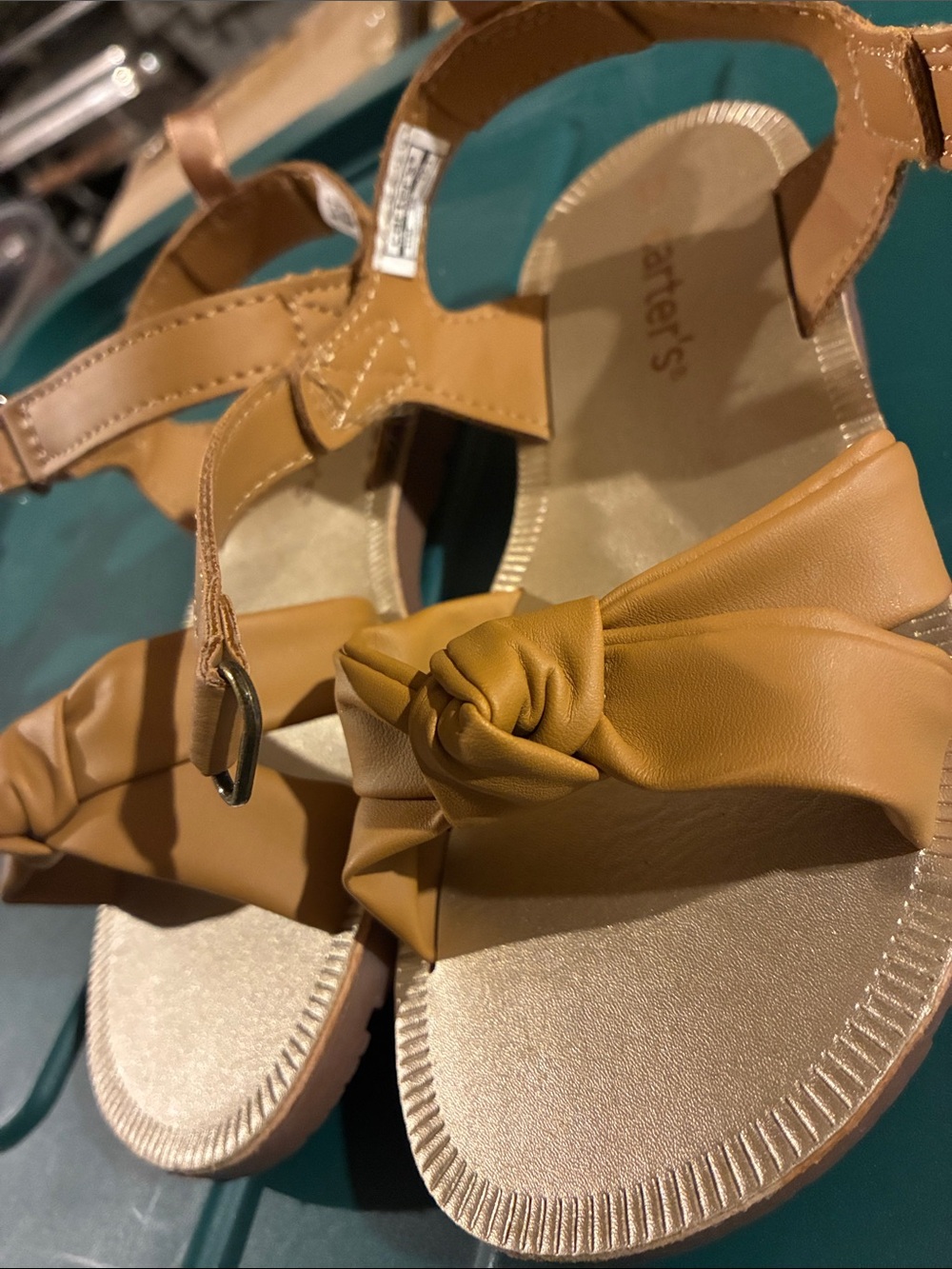 Carter's Girls' Tan Knot-Front Sandals with Buckle Strap